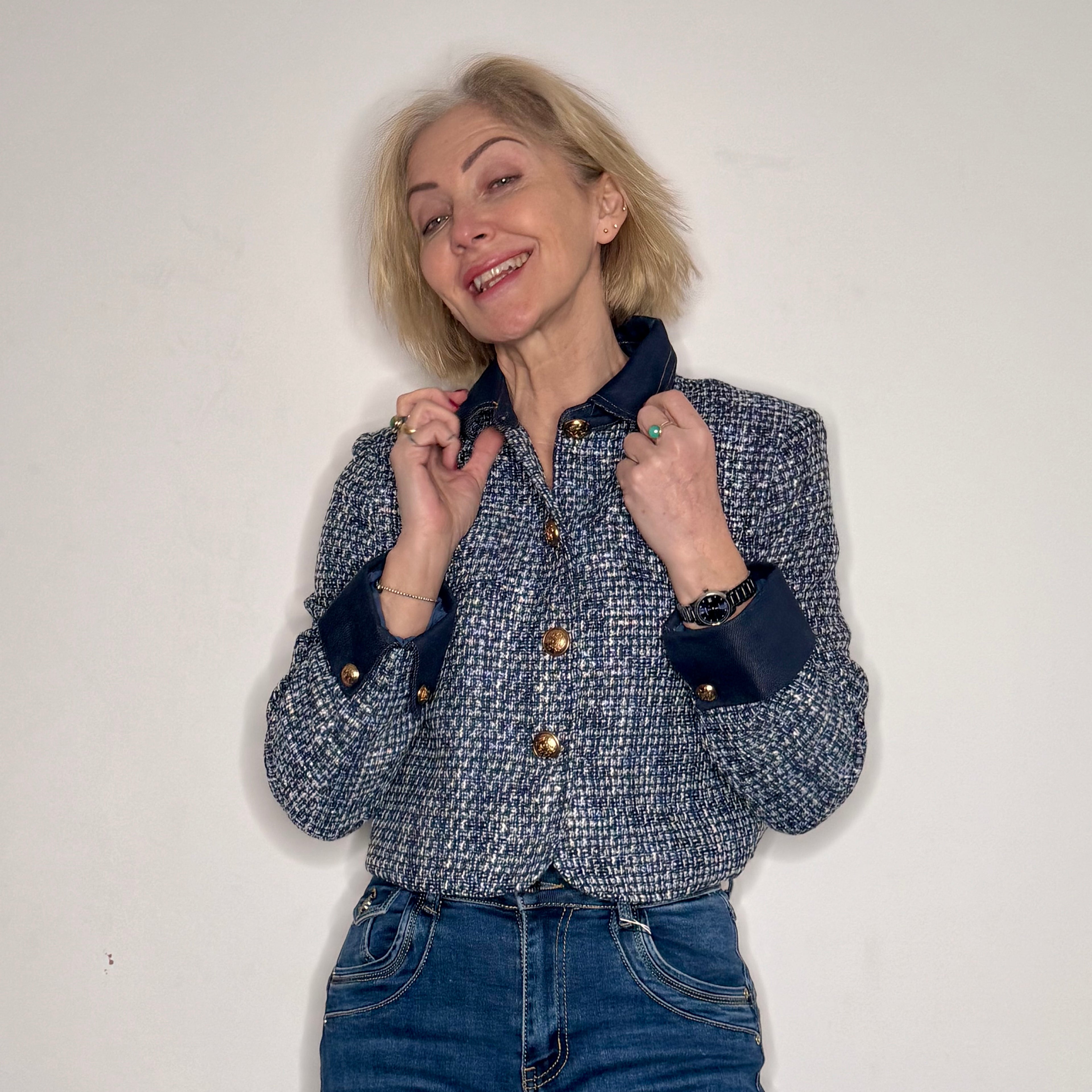 Elise short tweed jacket with collar