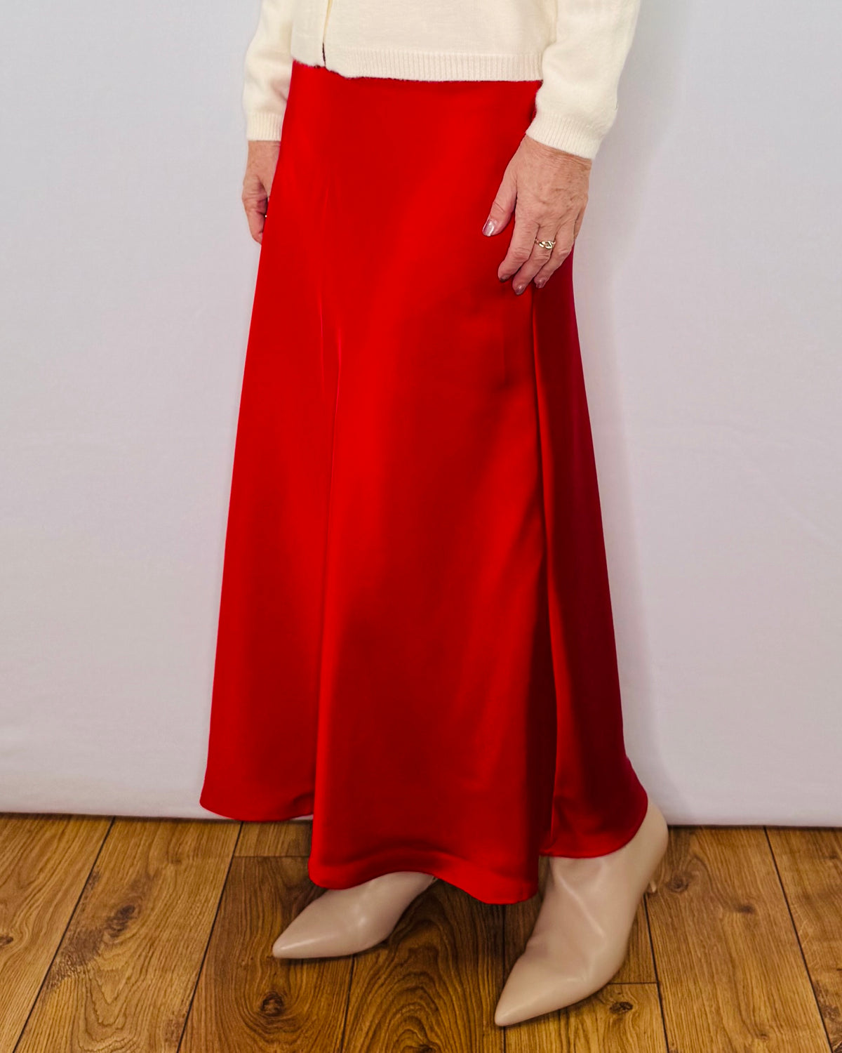 The Ella Satin Skirt in Red