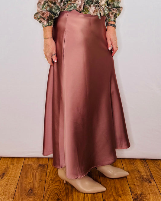 The Ella Satin Skirt in Dusty Pink