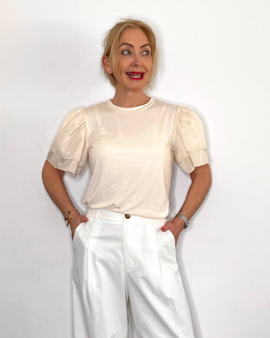 The Clover Flutter Sleeve Tee in Cream