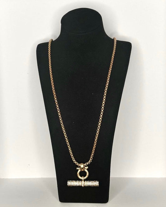 Crystal Toggle Pendant Necklace in Gold