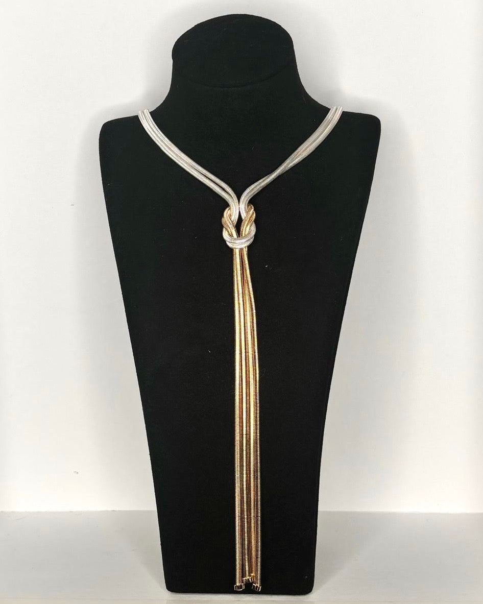 Two-Tone Snake Chain Tassel Long Necklace