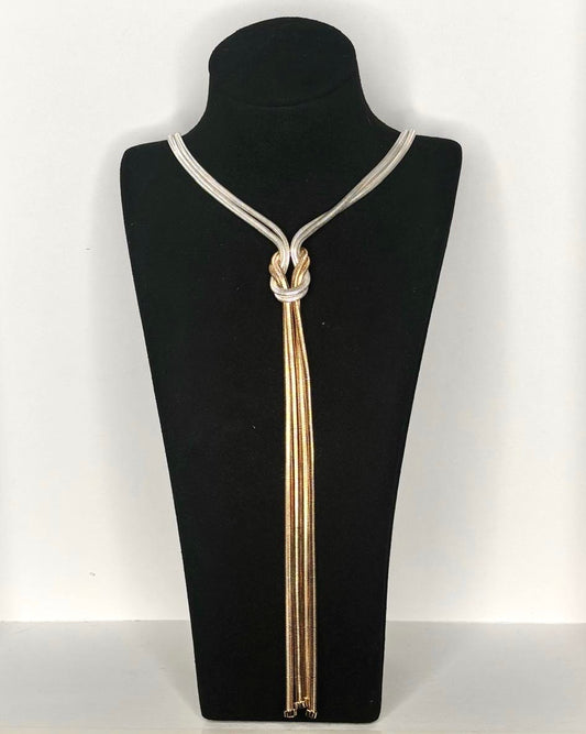 Two-Tone Snake Chain Tassel Long Necklace