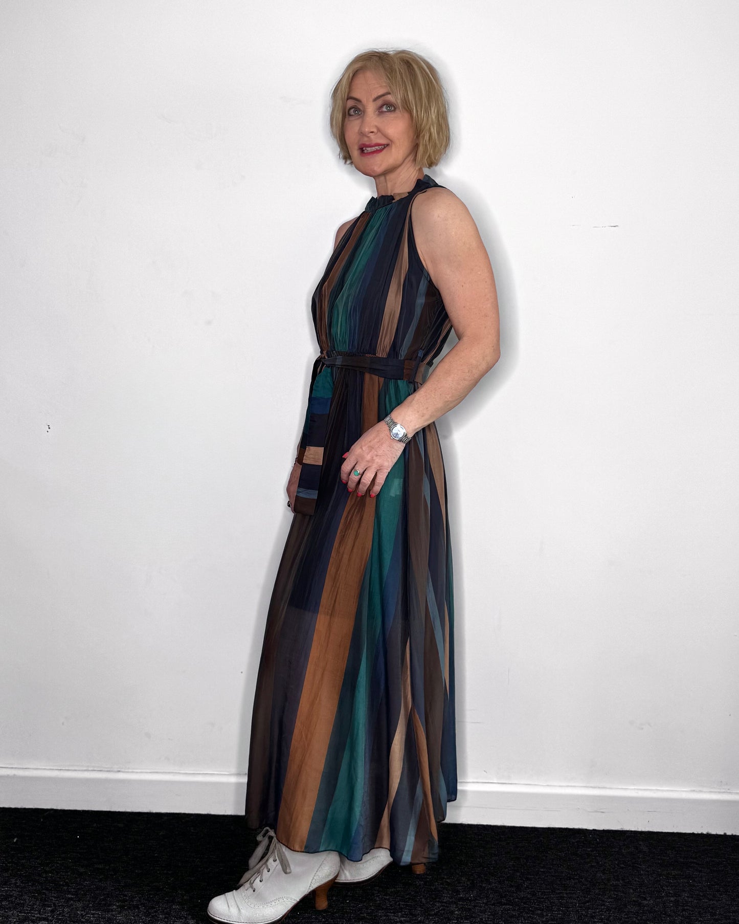 Taylor Sleeveless Striped Dress in Teal