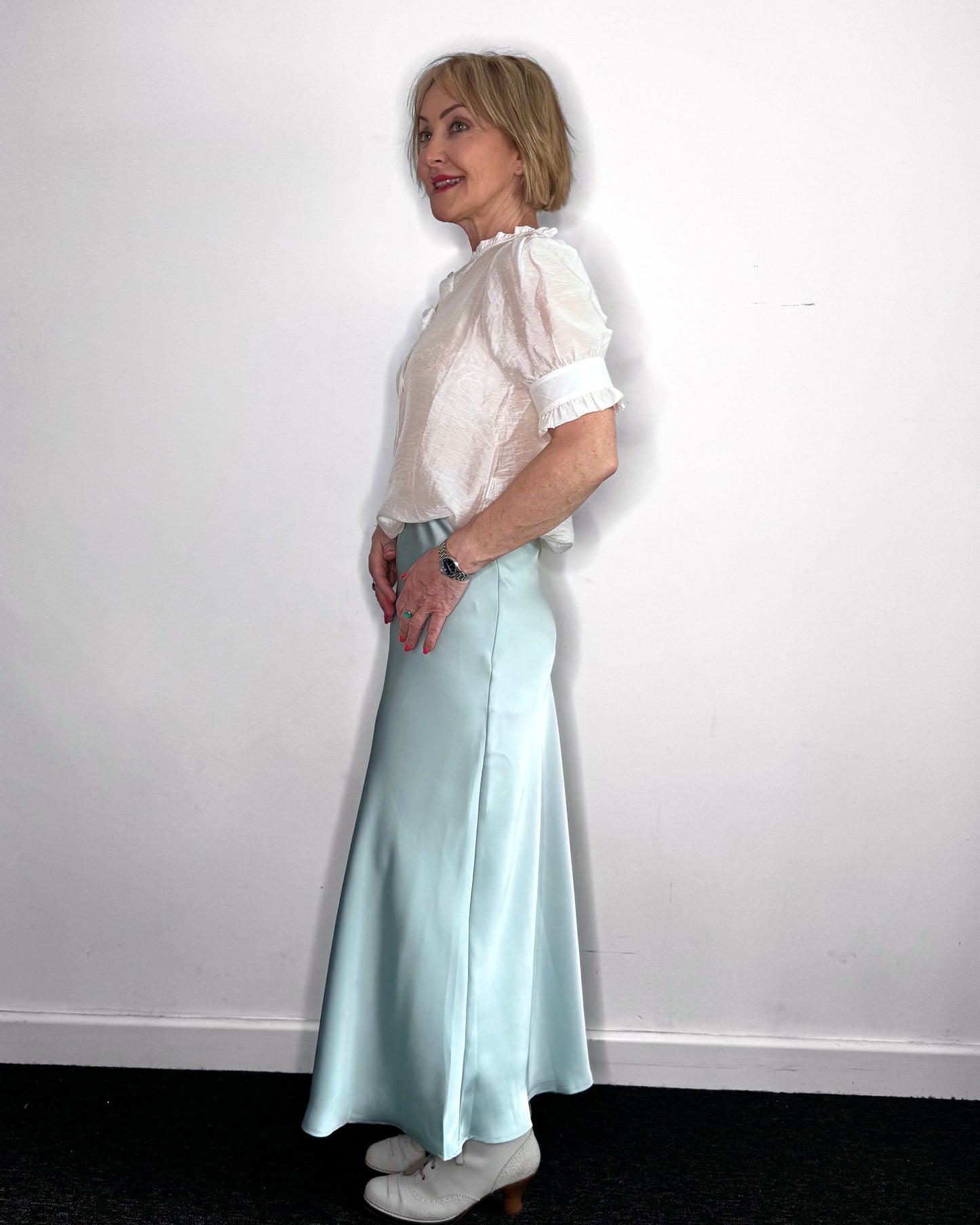 Ella Satin Skirt in Pale Mint