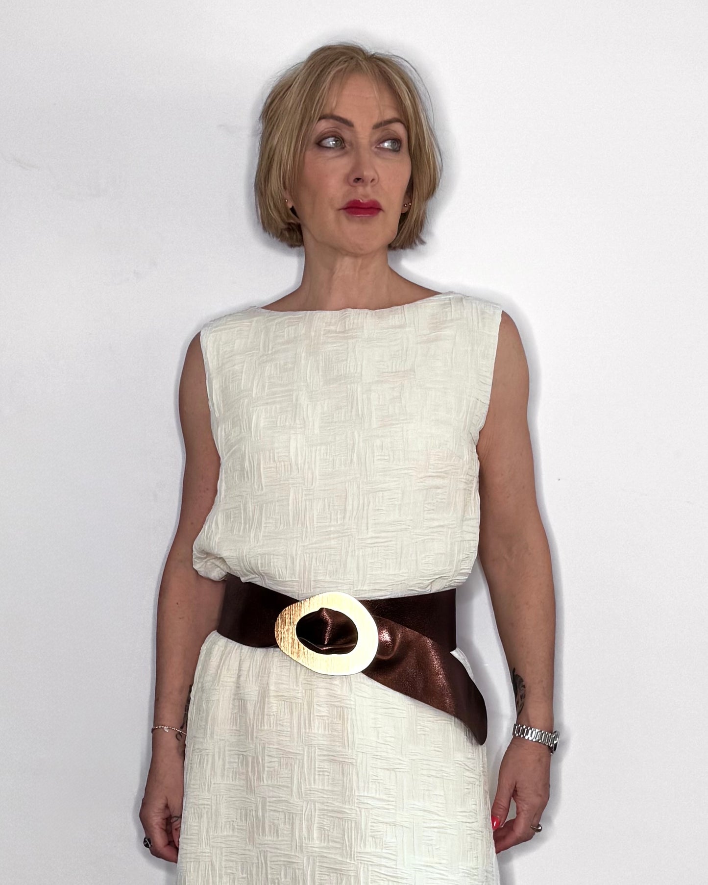 Margherita Leather Belt in Caffe Shimmer