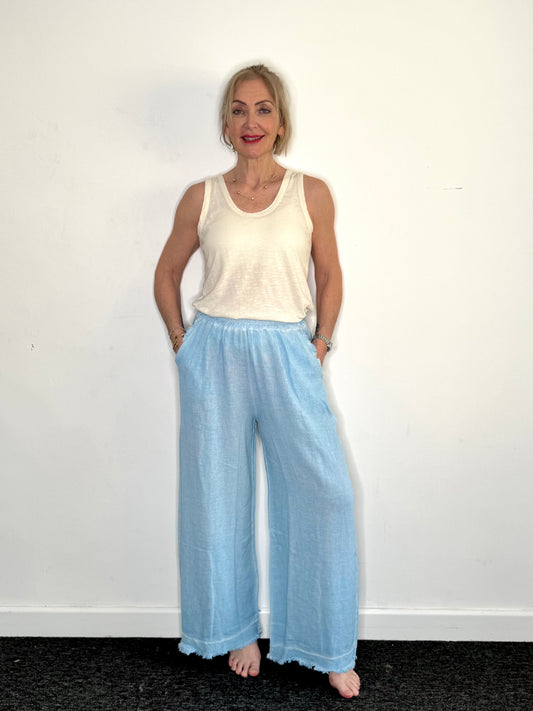 The Elodie Linen Trousers in Blue