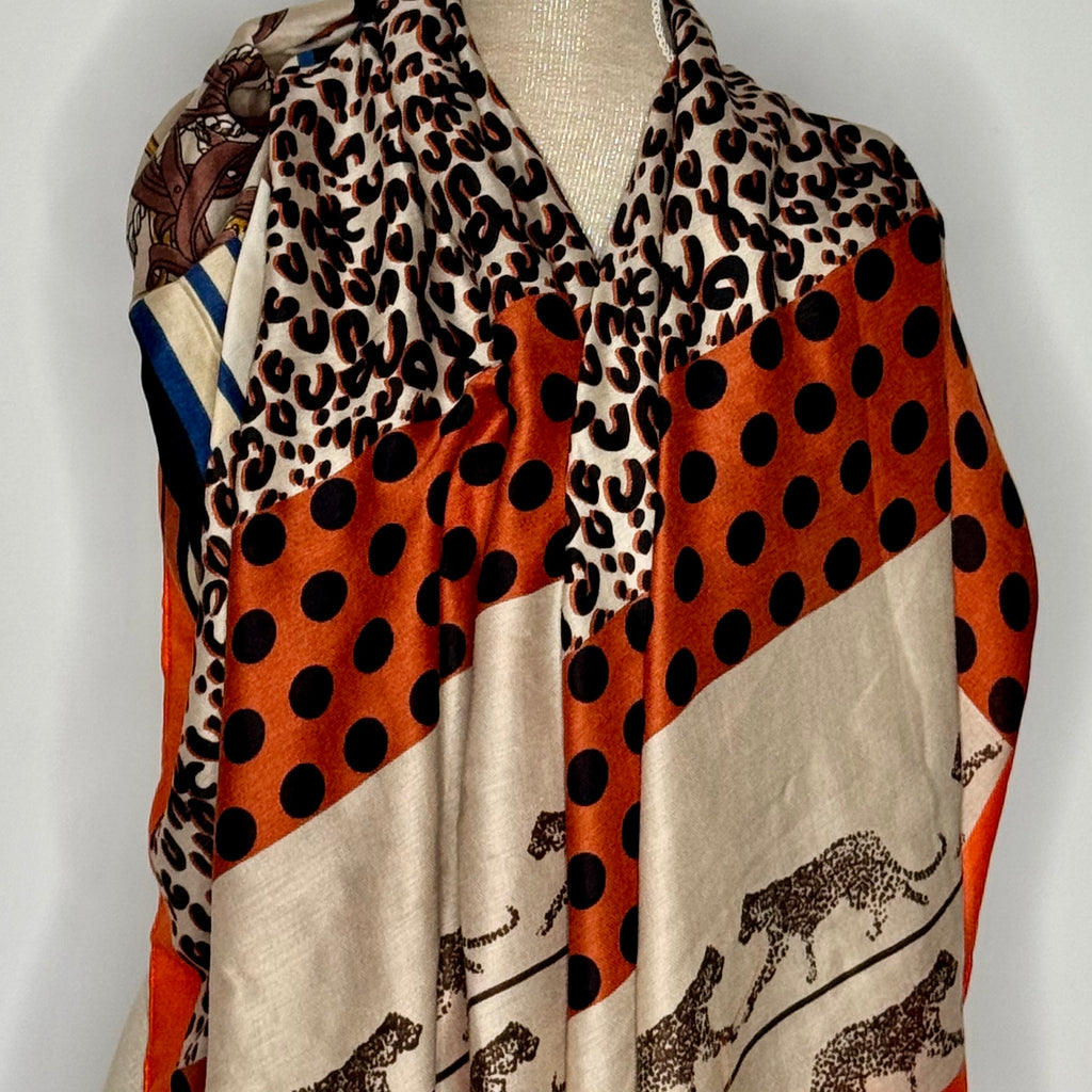 Blue and orange patterned scarf