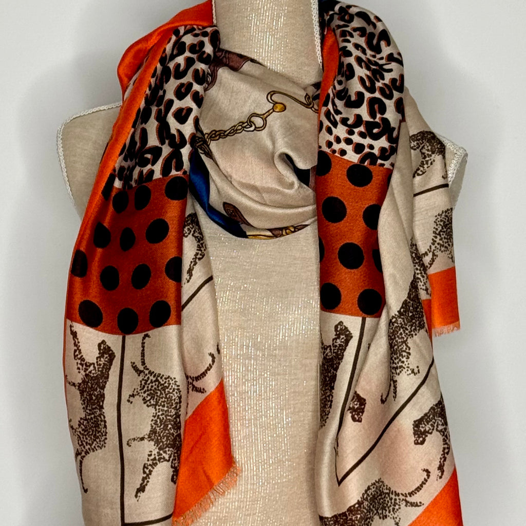 Blue and orange patterned scarf