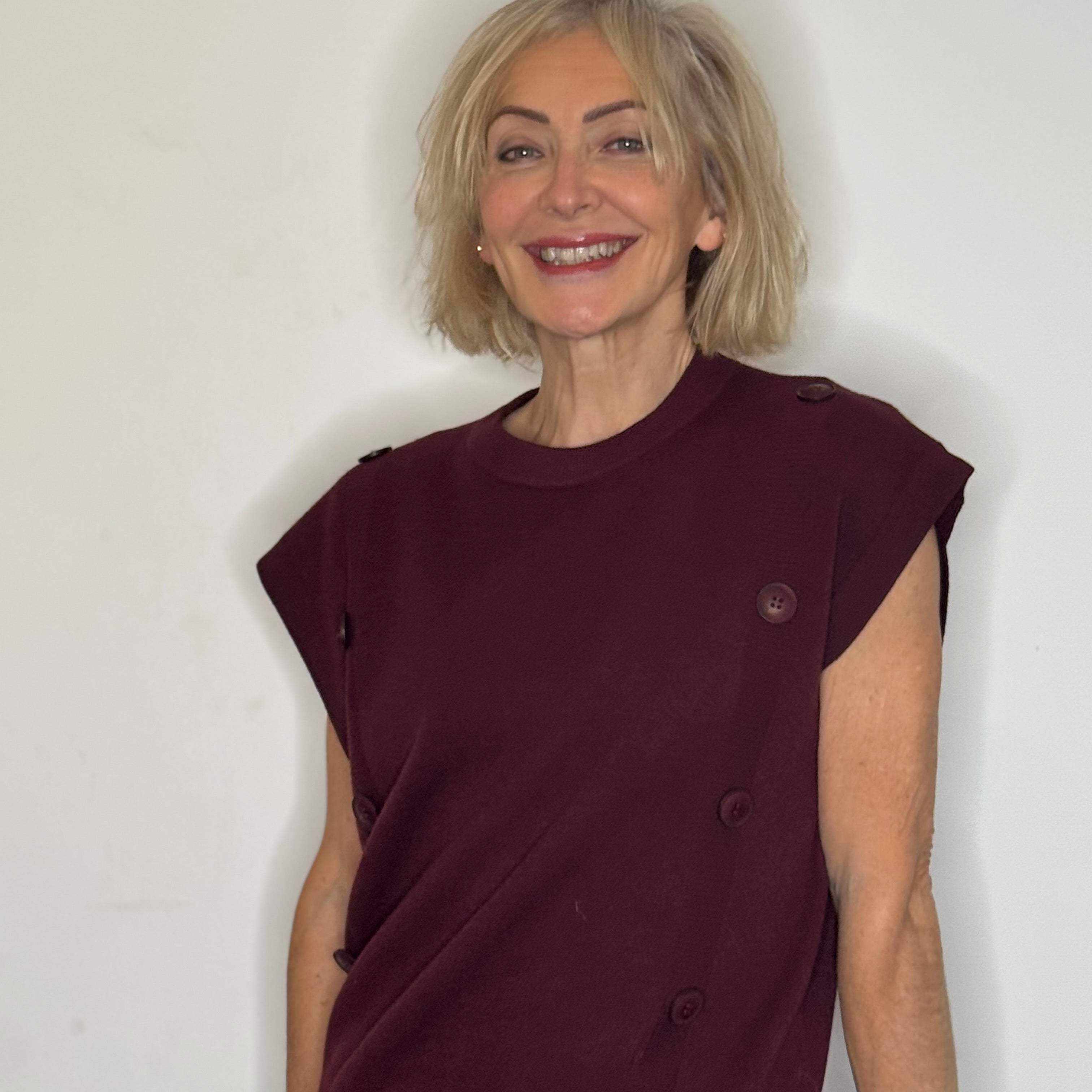 crew neck buttoned slipover knit vest