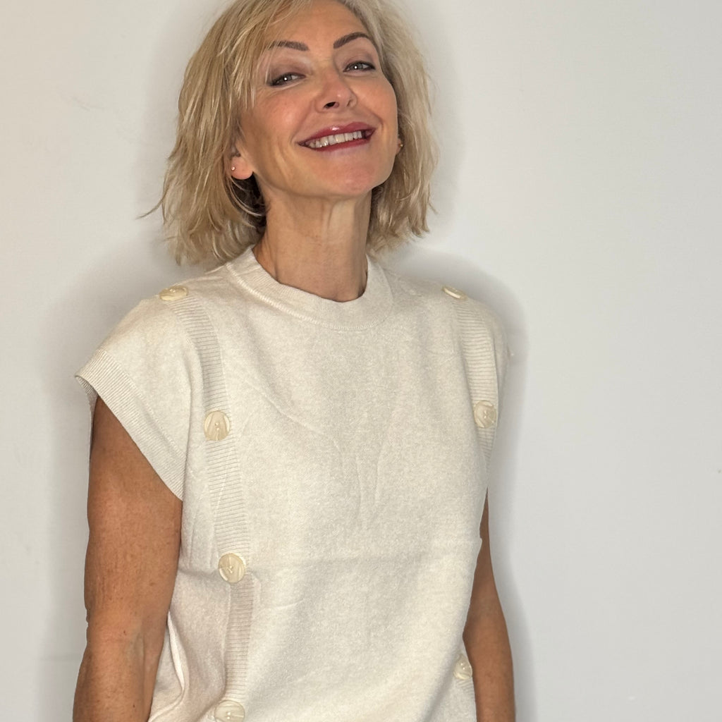 crew neck buttoned slipover knit vest