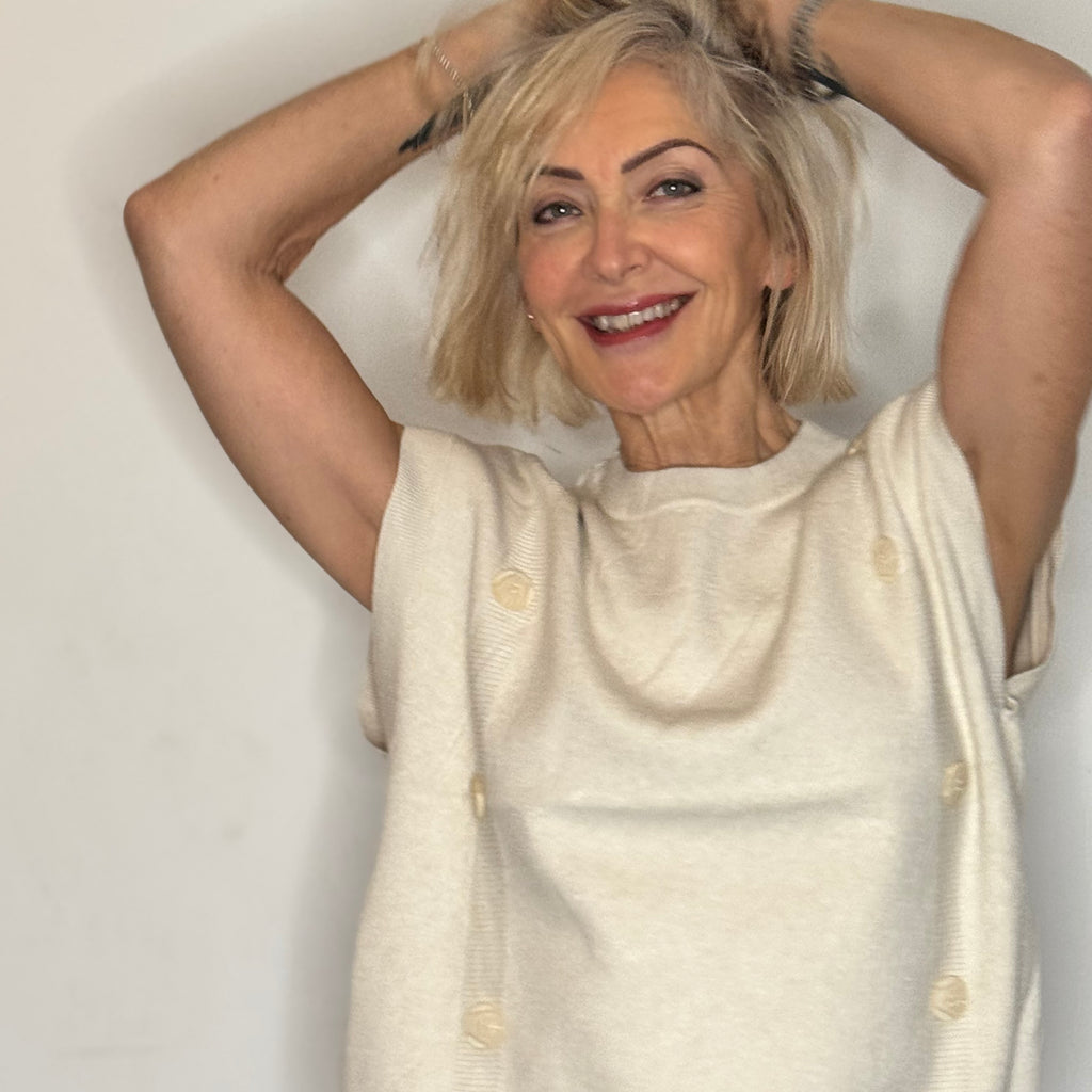 crew neck buttoned slipover knit vest