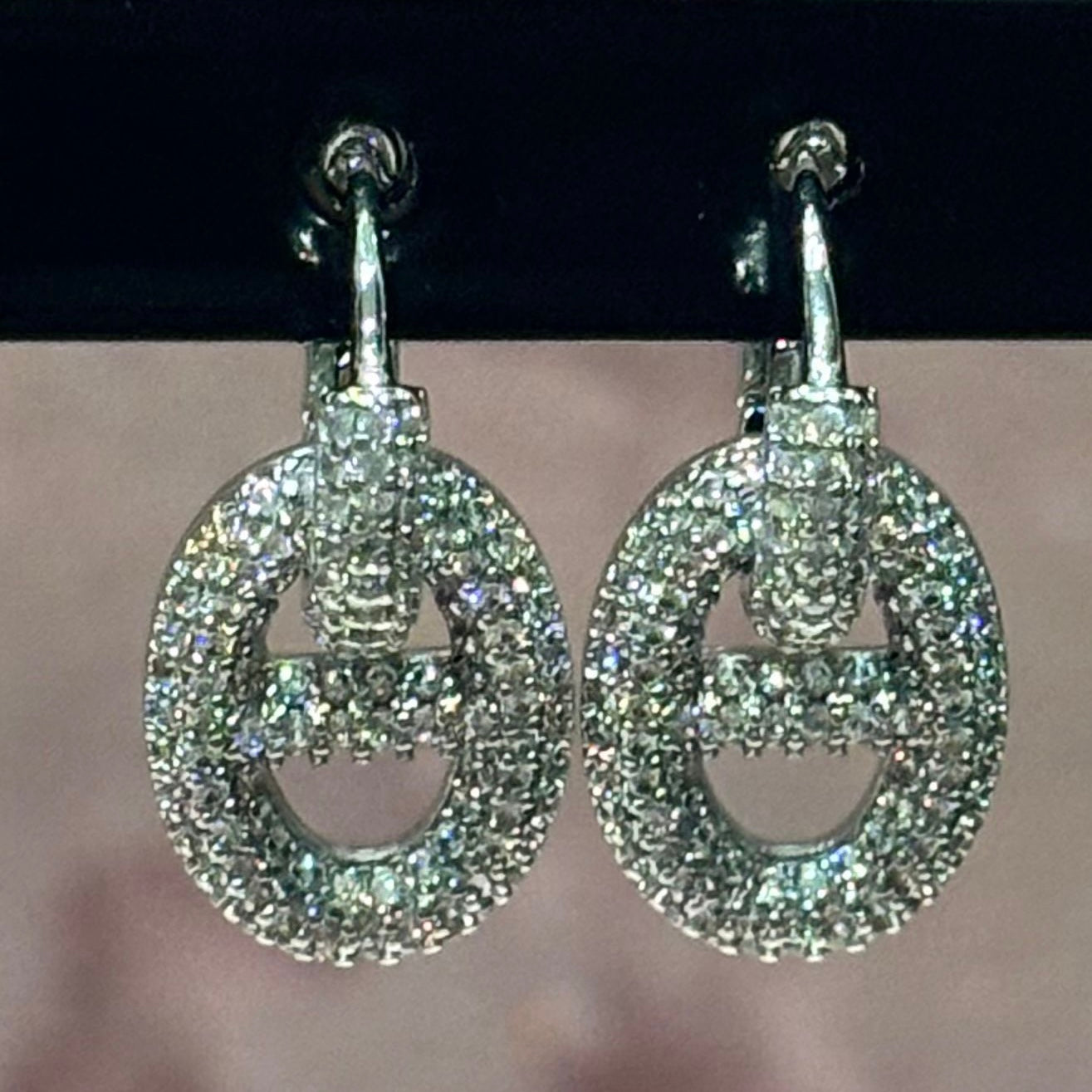 diamante looped oval earring