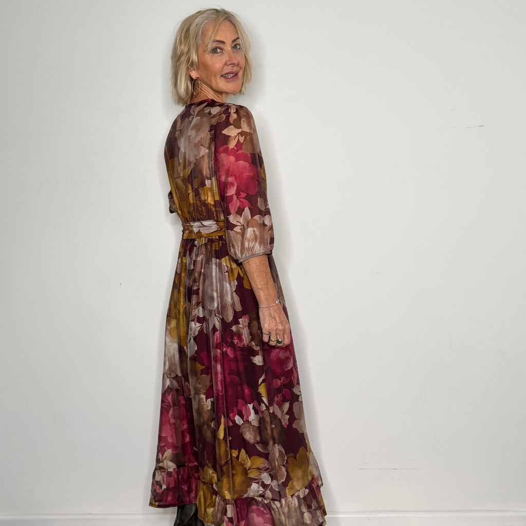 3/4 sleeve v front floral dress