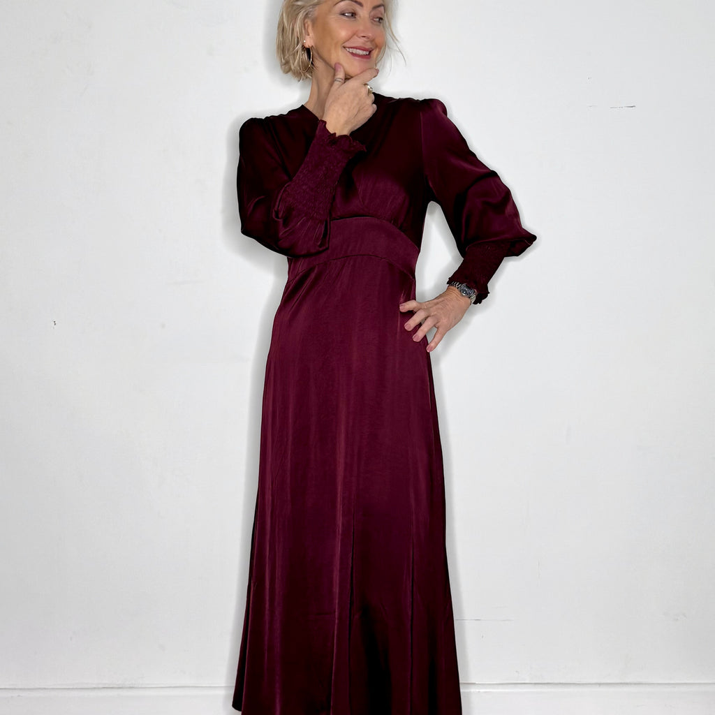 A-line, satin, v neck dress