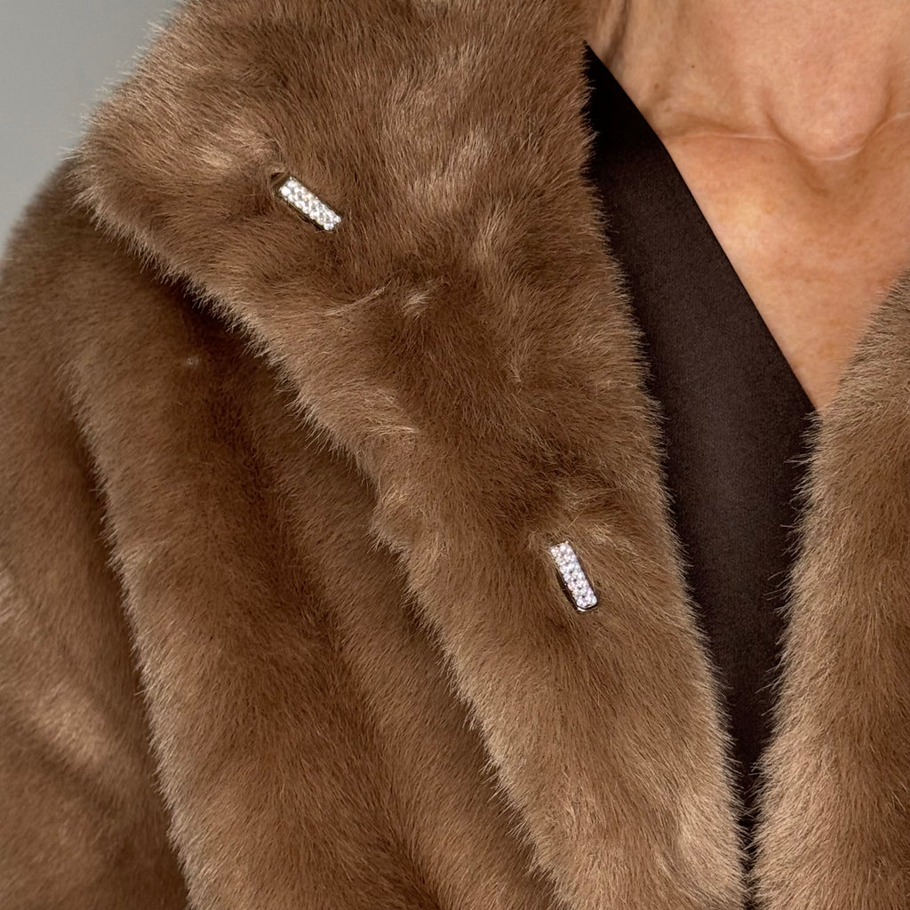 faux fur short jacket with high collar