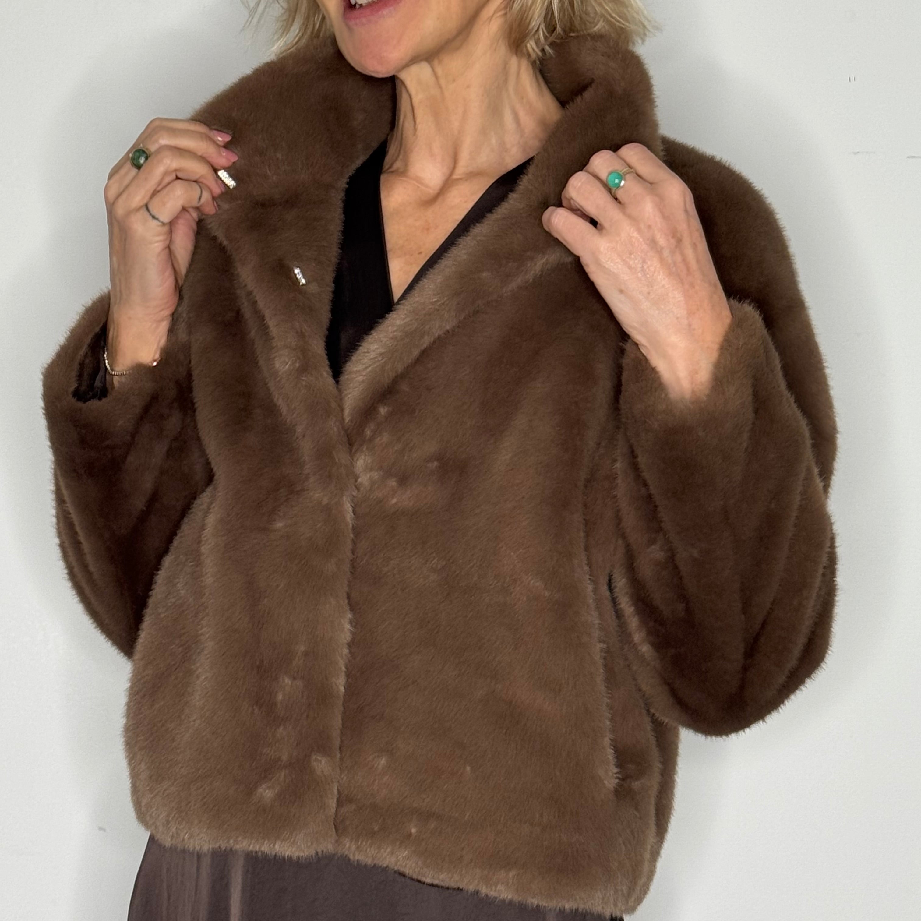faux fur short jacket with high collar