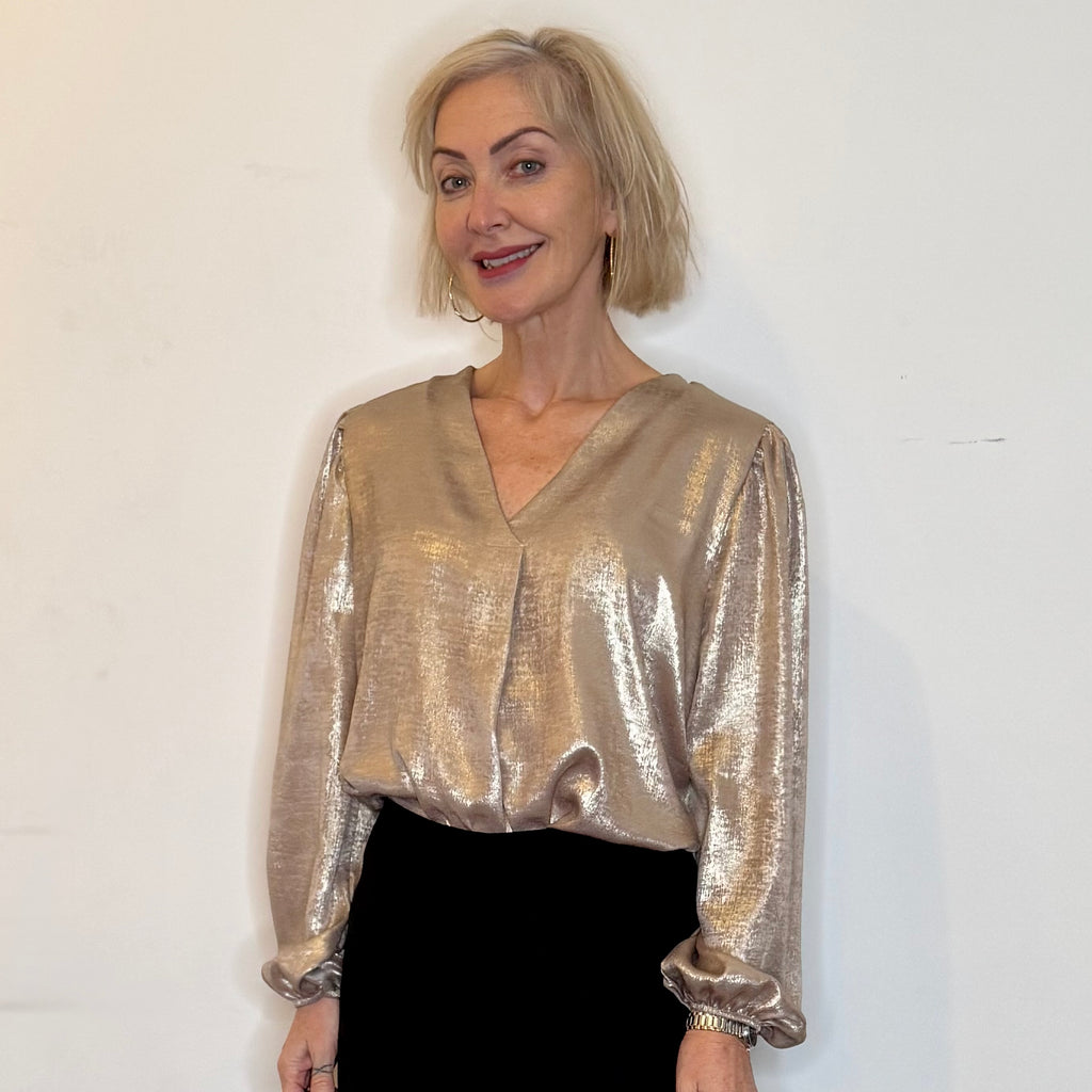 metallic  v neck blouse