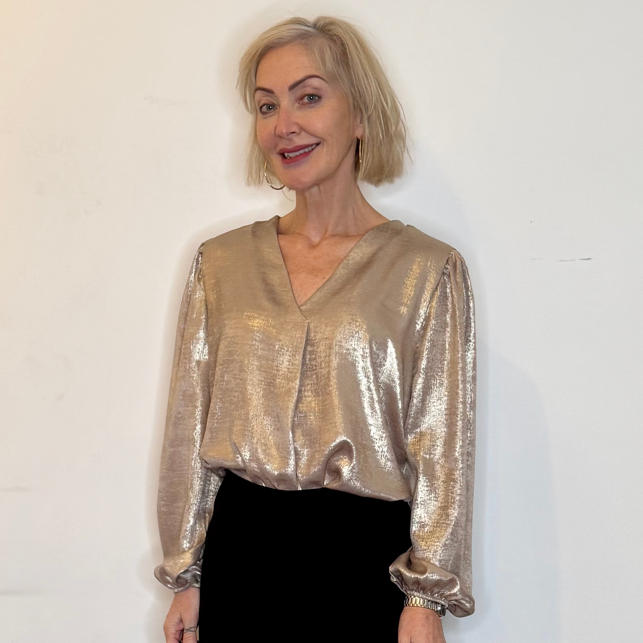 metallic  v neck blouse