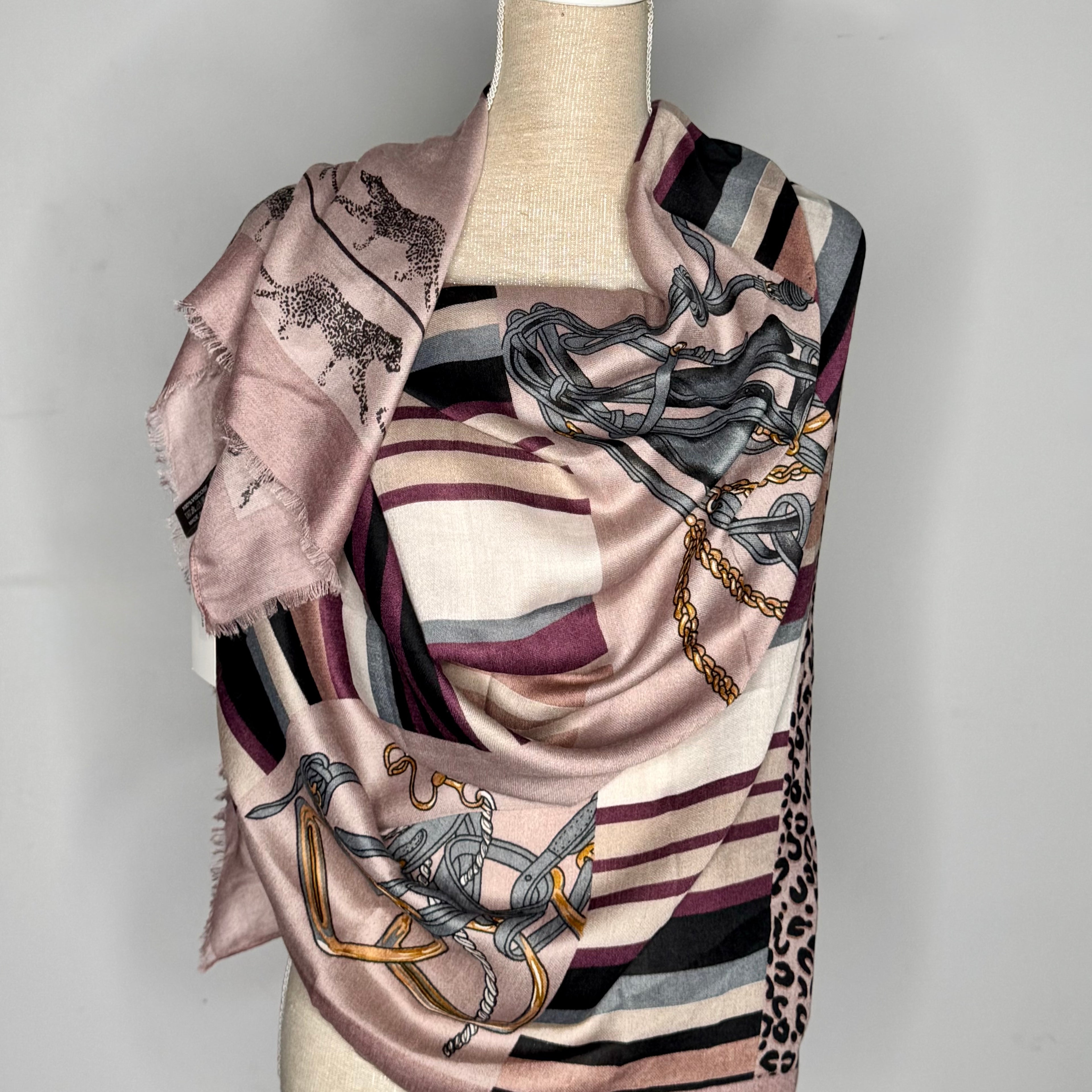 pink and grey pattern scarf