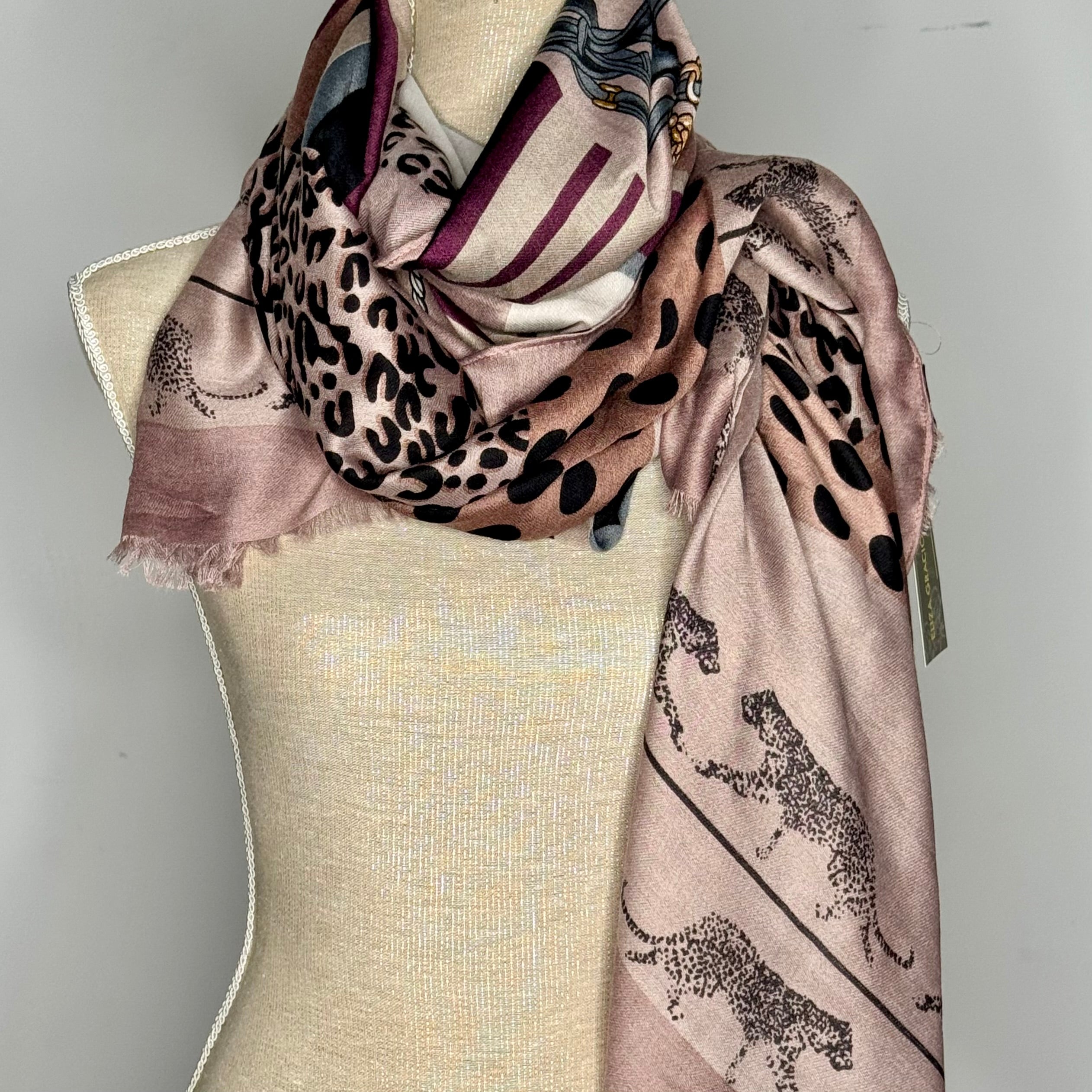pink and grey pattern scarf