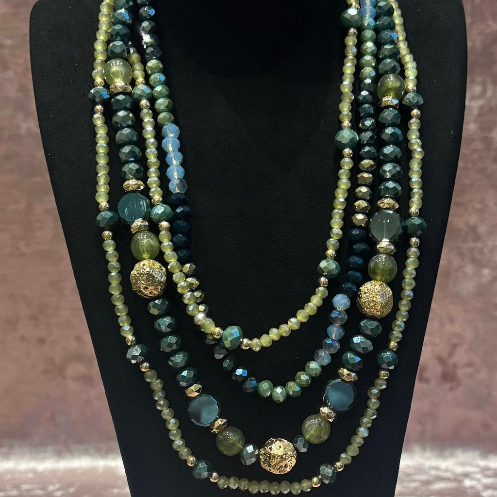 crystal bead multi strand necklace