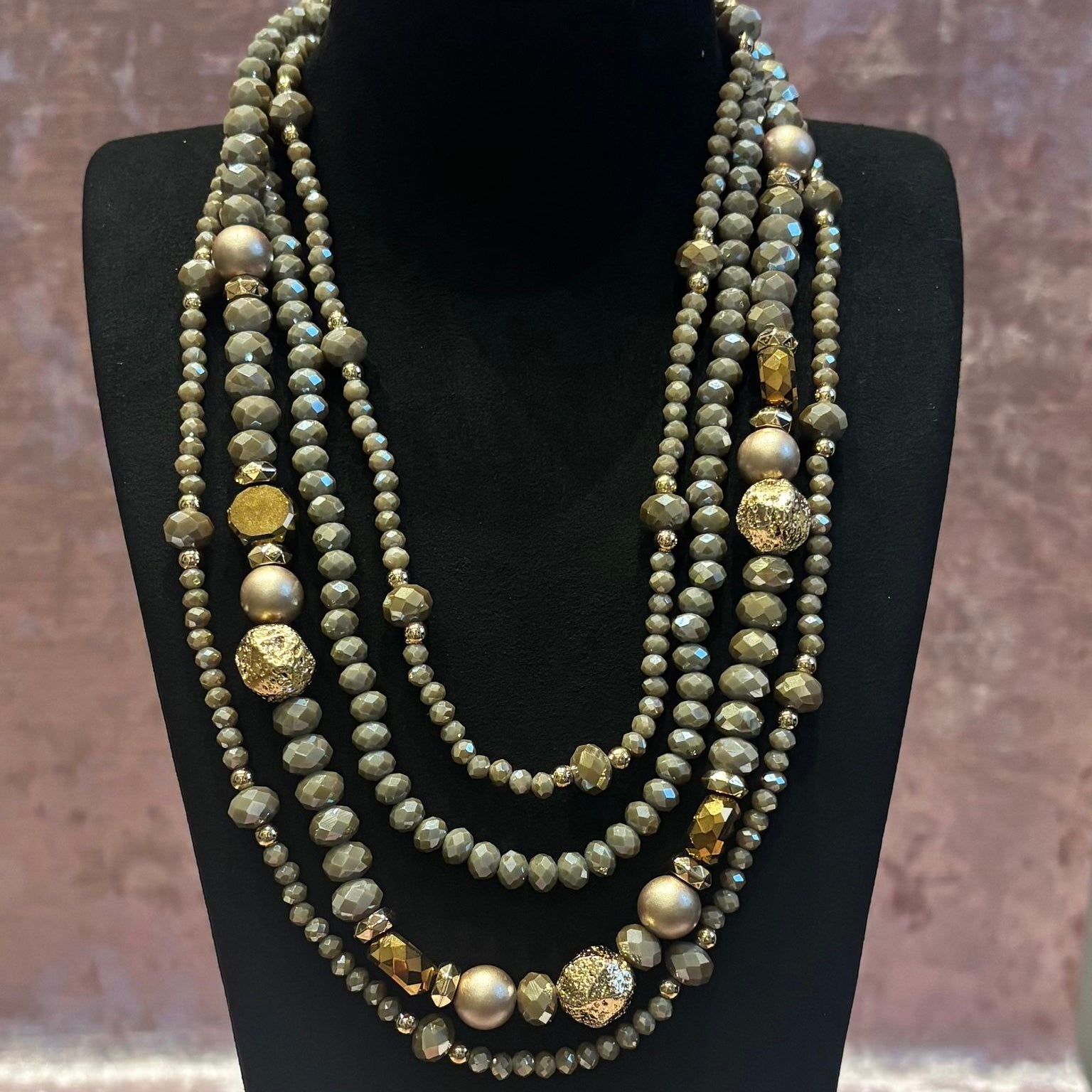 crystal bead multi strand necklace